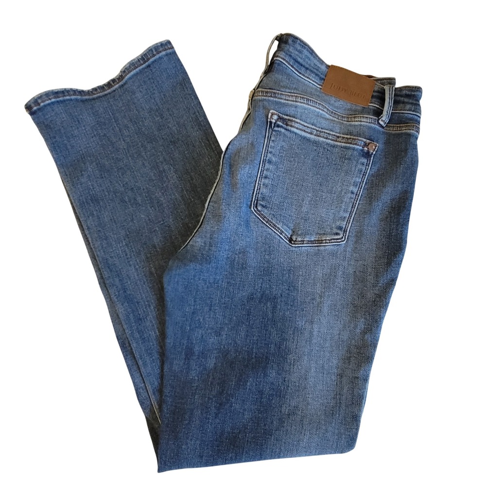 Judy Blue Boot Cut Stretch Jeans Womens 15/32 Medium Wash Raw Hem Classic Flare
